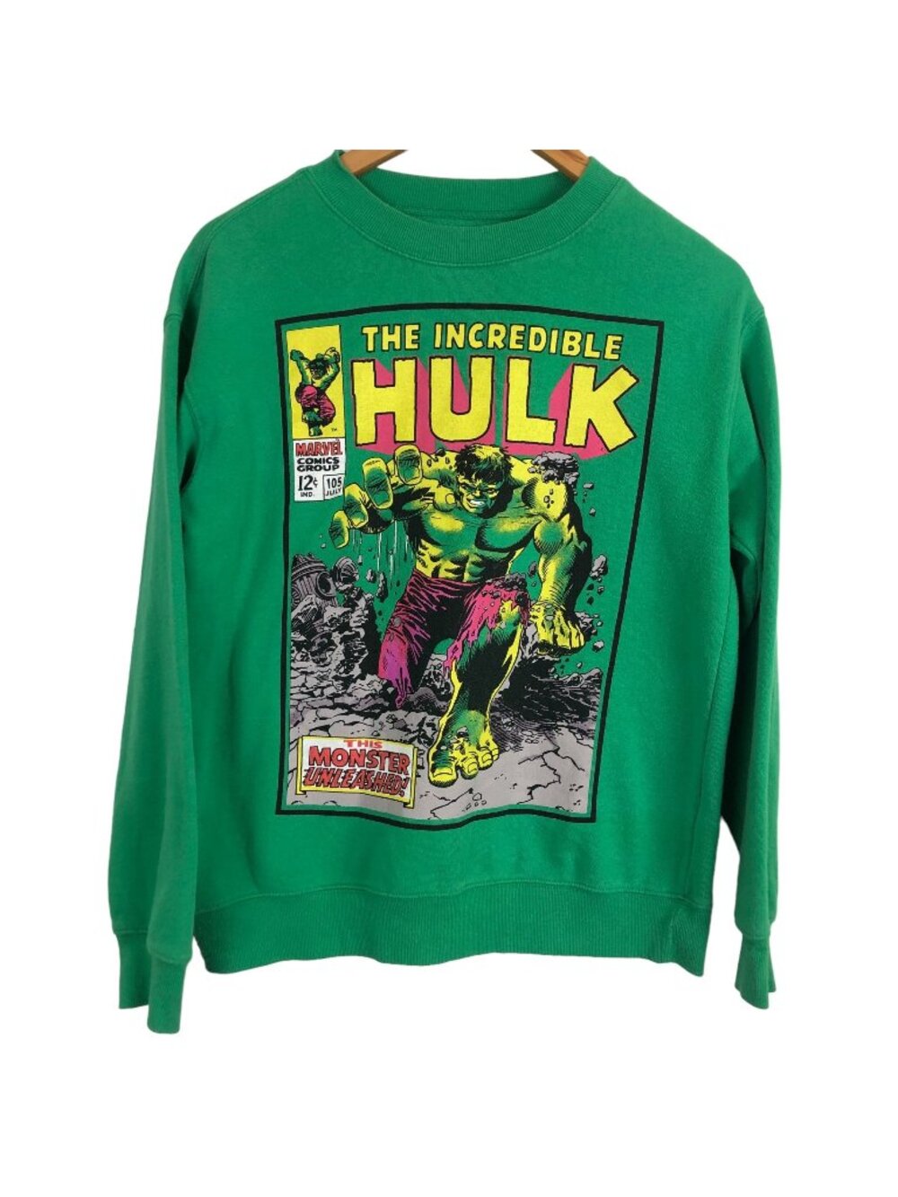 The Incredible Hulk Monster Unleashed Graphic Sweatshirt Small Crew Neck Green